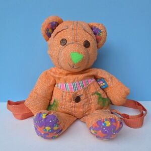 Doodle Bear Backpack Purse Vintage 1995 Orange Neon 90s Retro‎ Kidcore Kawaii